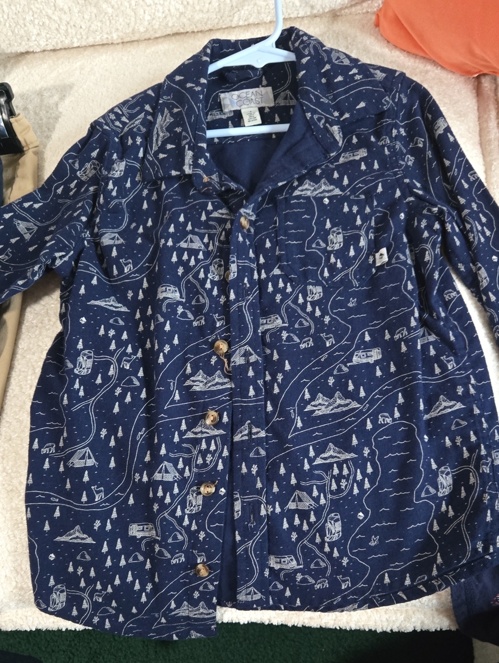 Boys Navy Blue Printed Button-Up Jacket